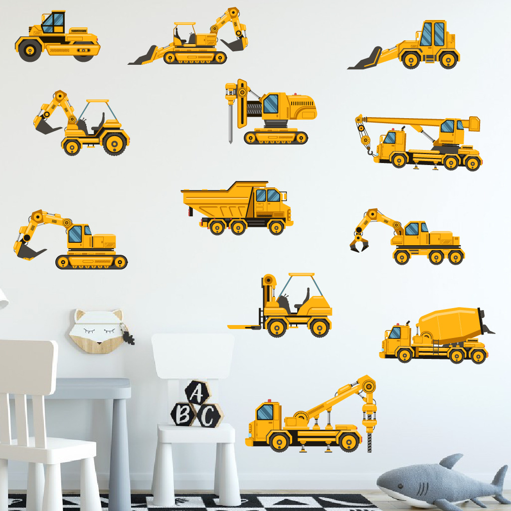 Baby Nursery Stickers - Dessin animé pelle ingénierie voiture autocollant