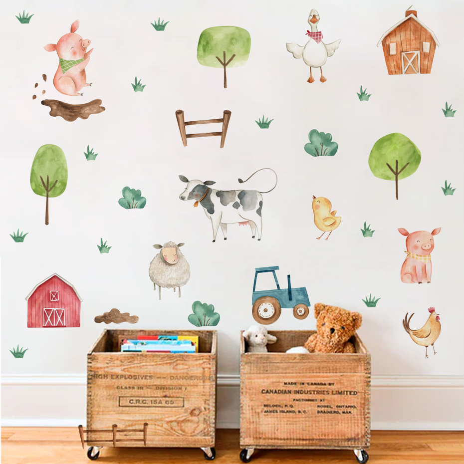 Baby Nursery Stickers - Boho aquarelle mignon animaux de ferme