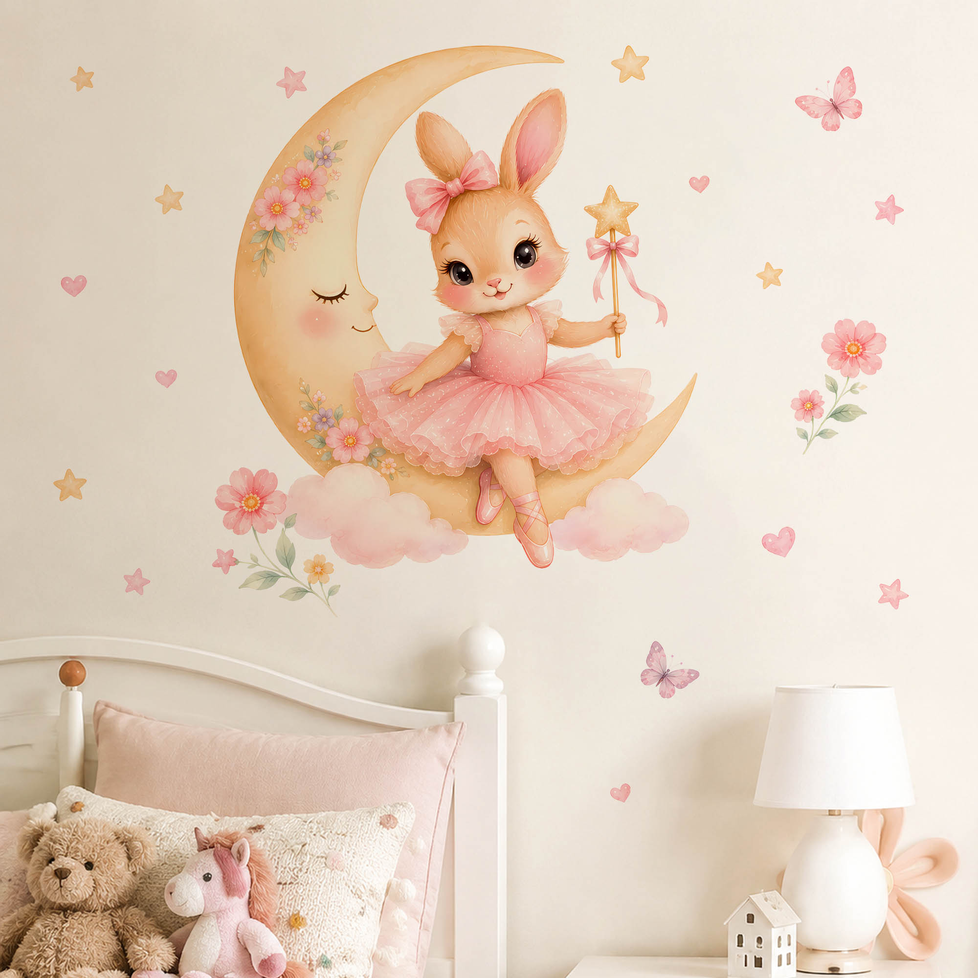 Baby Nursery Stickers - Autocollants muraux lapin ballerine aquarelle rose