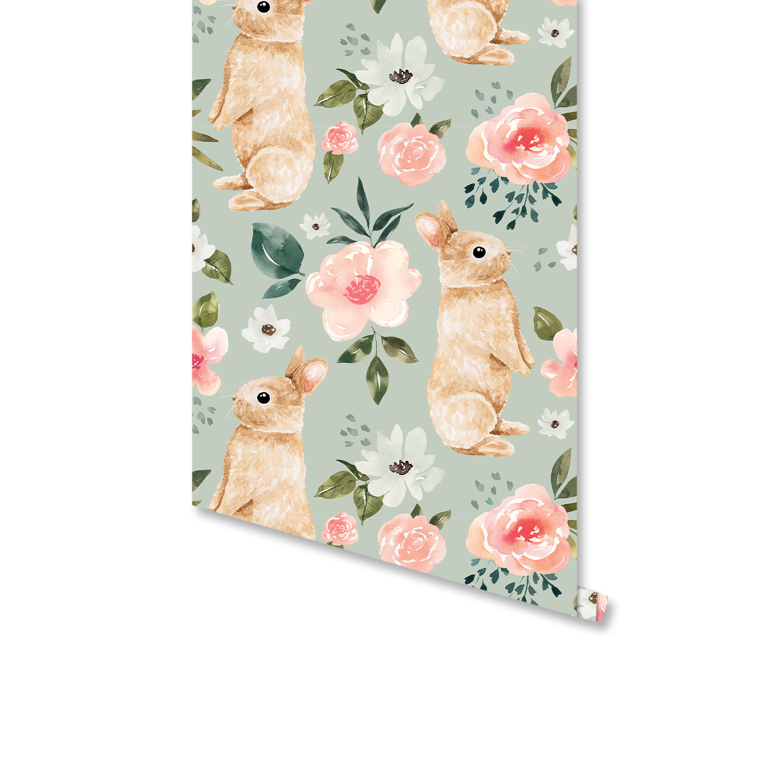 Baby Nursery Wallpaper Girl - Papier peint floral vert sauge avec