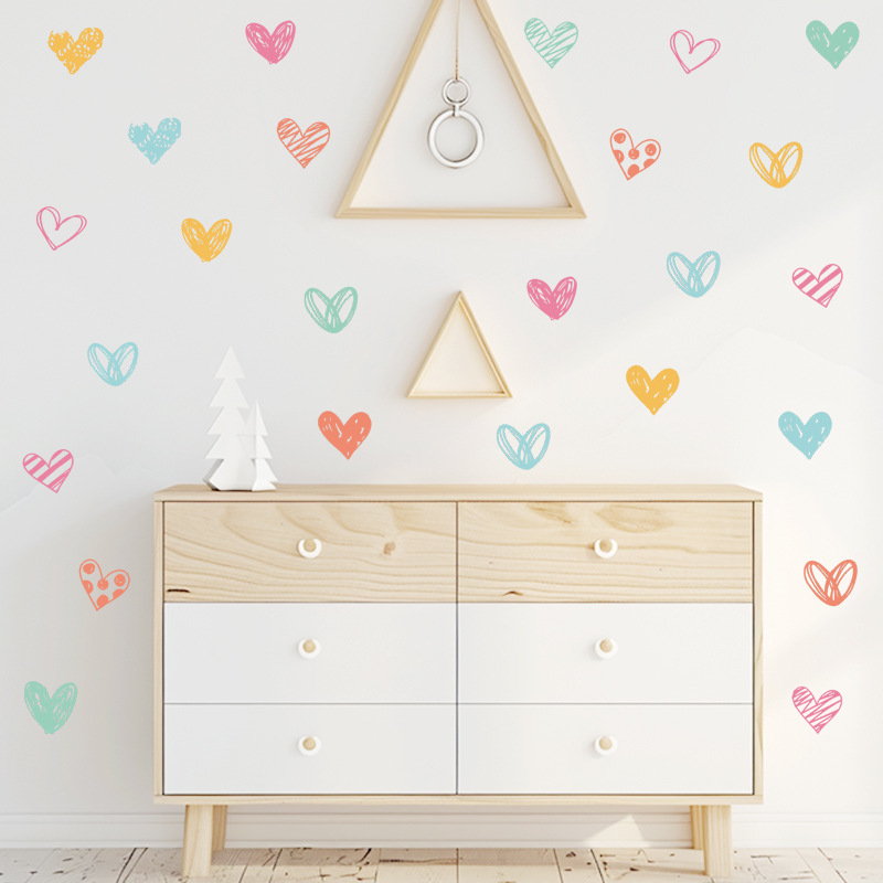 Baby Nursery Wallpaper Girl - Nouveaux autocollants muraux coeur colorés différentes