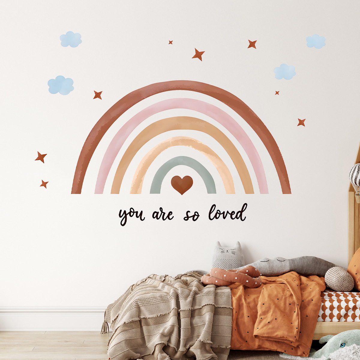 Baby Nursery Wallpaper Girl - Autocollant mural arc-en-ciel Boho, papier peint