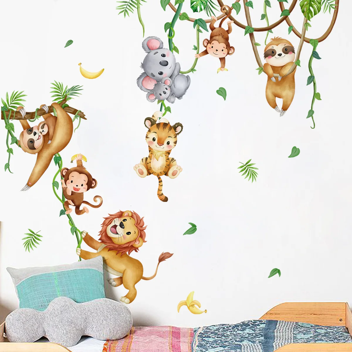 Baby Nursery Wallpaper Girl - Autocollants muraux aquarelle, animaux de la
