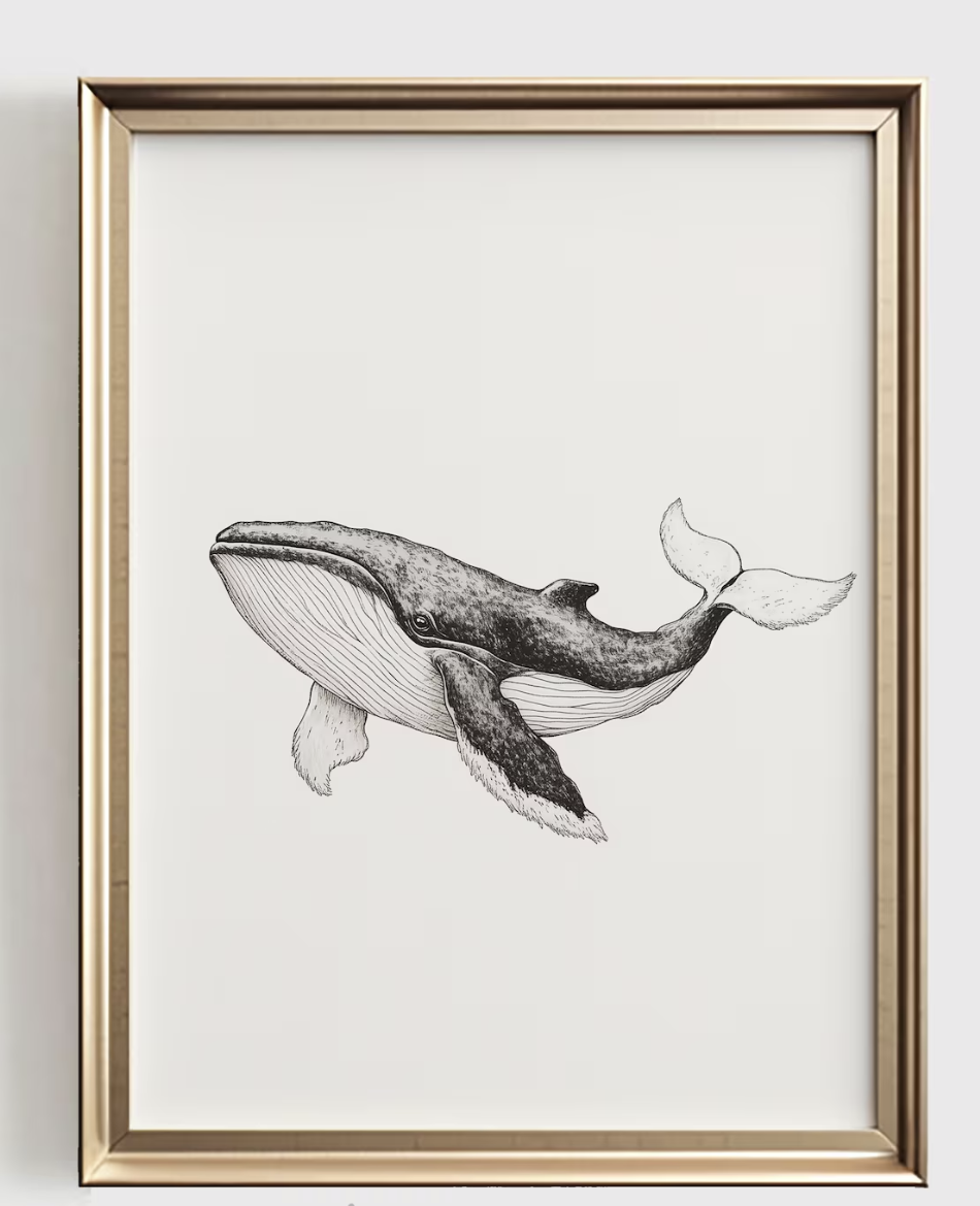 Baby Nursery Neutral - Impression d'art de baleine, décoration minimaliste